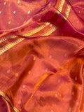 Orangish Pink Banarasi Handloom Organza Tissue Silk Saree - Aura Benaras