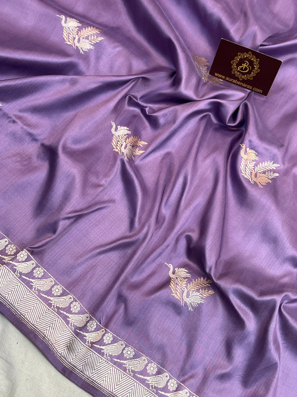 Lavender Pure Katan Silk Handloom Banarasi Saree