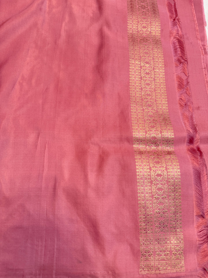 Pastel Pink Pure Banarasi Handloom Katan Satin Silk Saree