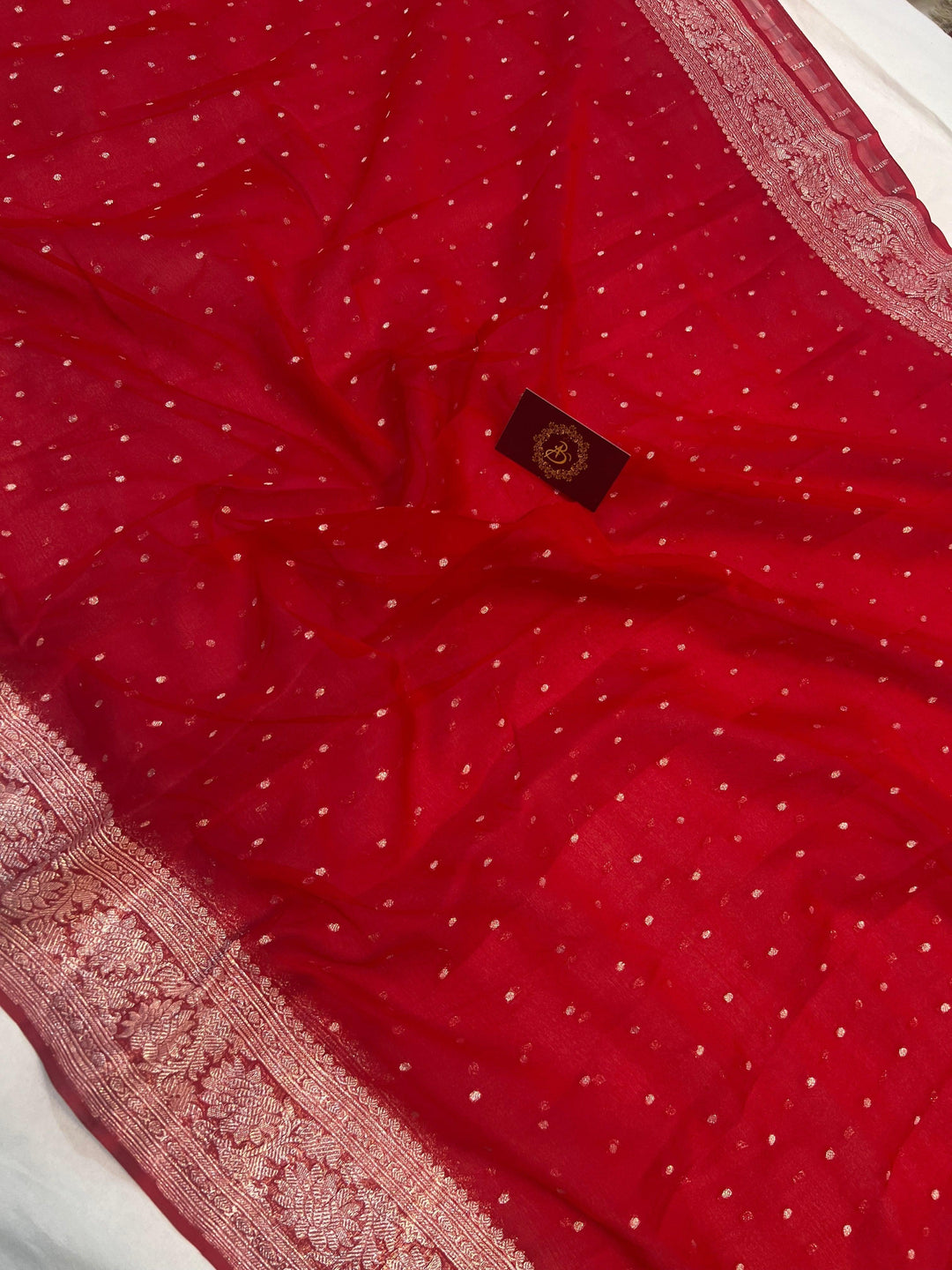 Red Khaddi Chiffon Banarasi Handloom Saree - Aura Benaras