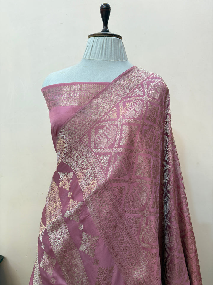 Pastel Pink Pure Banarasi Handloom Katan Satin Silk Saree