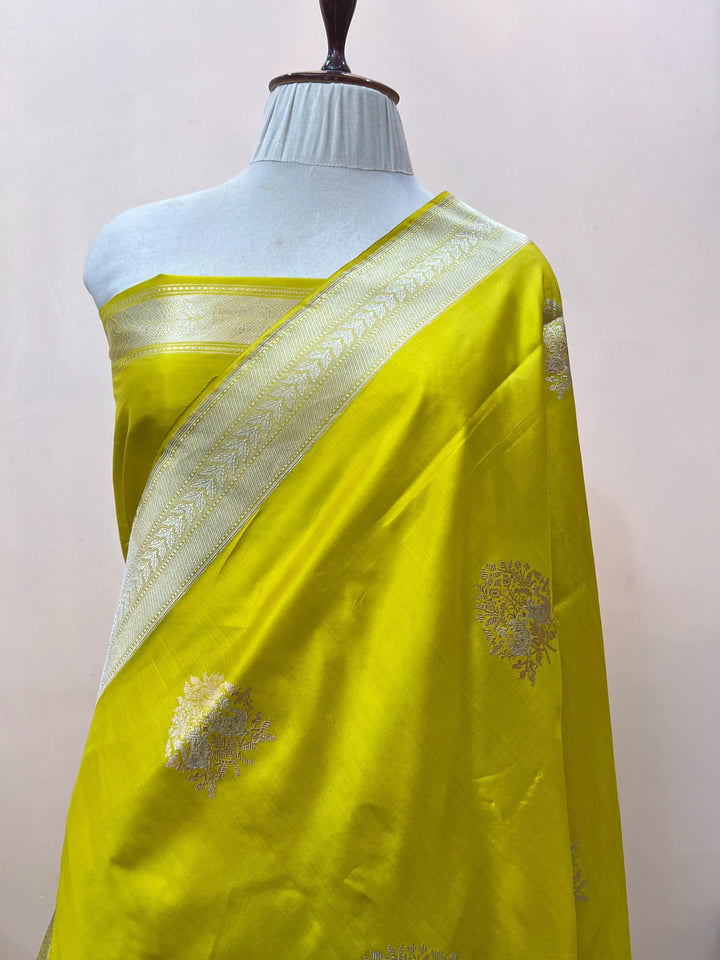 Yellow Pure Katan Silk Handloom Banarasi Saree
