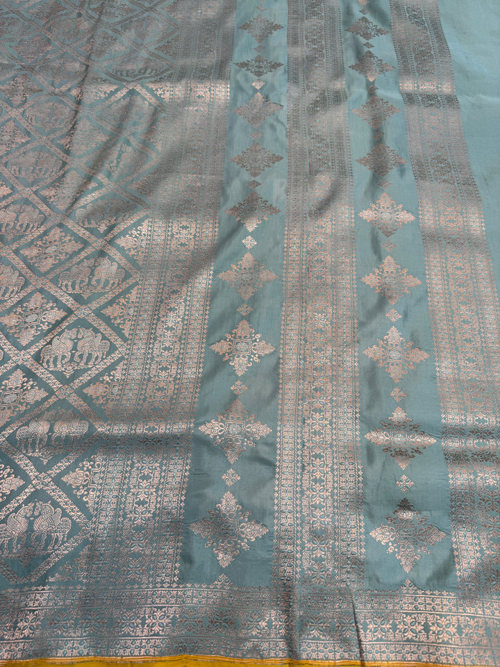 Sage Green Pure Banarasi Handloom Katan Satin Silk Saree