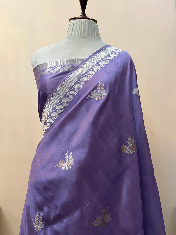Lavender Pure Katan Silk Handloom Banarasi Saree
