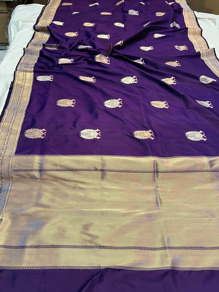 Deep Purple Pure Katan Silk Handloom Banarasi Saree