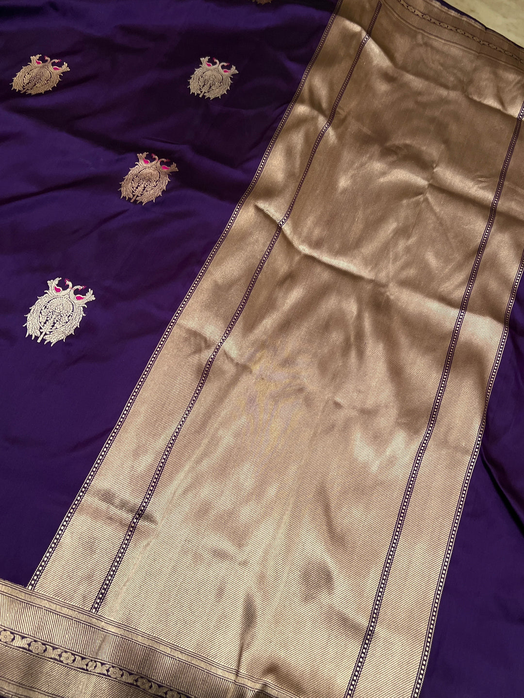 Deep Purple Pure Katan Silk Handloom Banarasi Saree