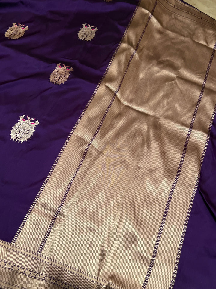 Deep Purple Pure Katan Silk Handloom Banarasi Saree