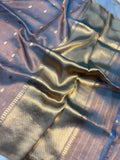 Greyish Blue Banarasi Handloom Organza Tissue Silk Saree - Aura Benaras