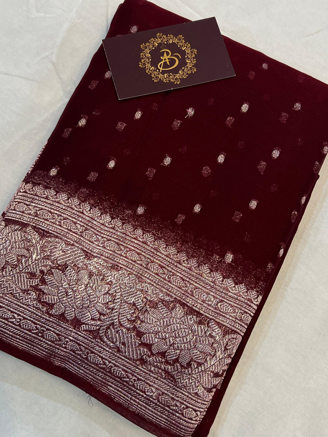 Garnet Khaddi Chiffon Banarasi Handloom Saree - Aura Benaras
