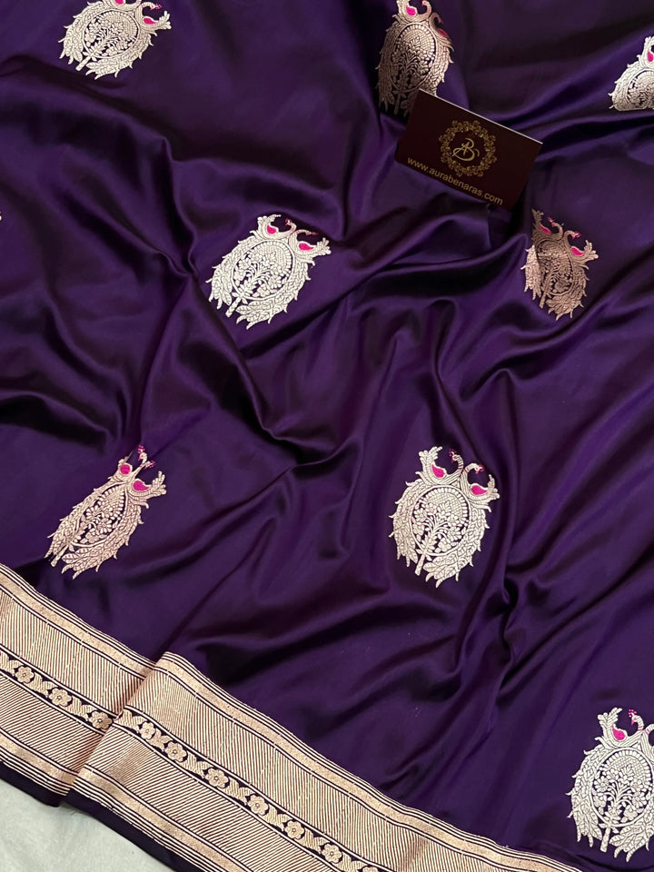 Deep Purple Pure Katan Silk Handloom Banarasi Saree