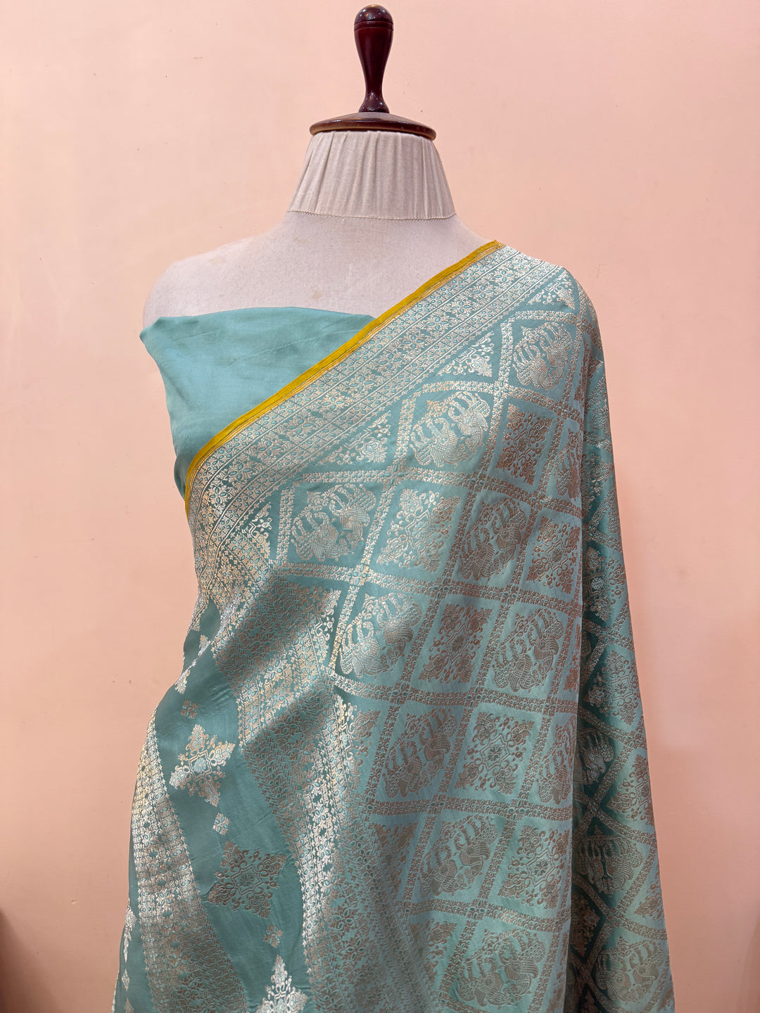 Sage Green Pure Banarasi Handloom Katan Satin Silk Saree