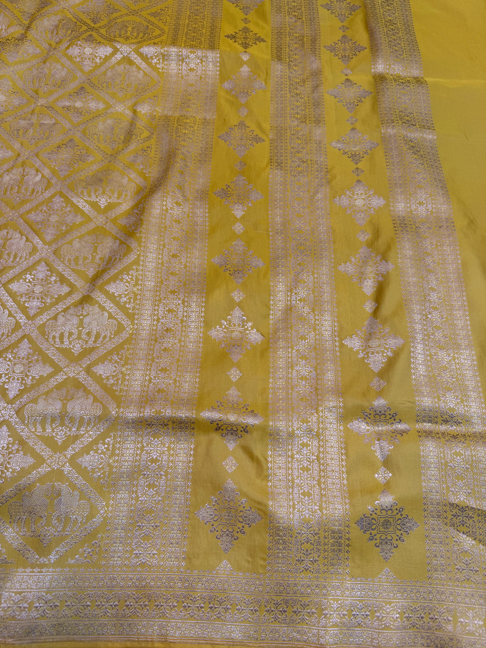 Lemon Yellow Pure Banarasi Handloom Katan Satin Silk Saree