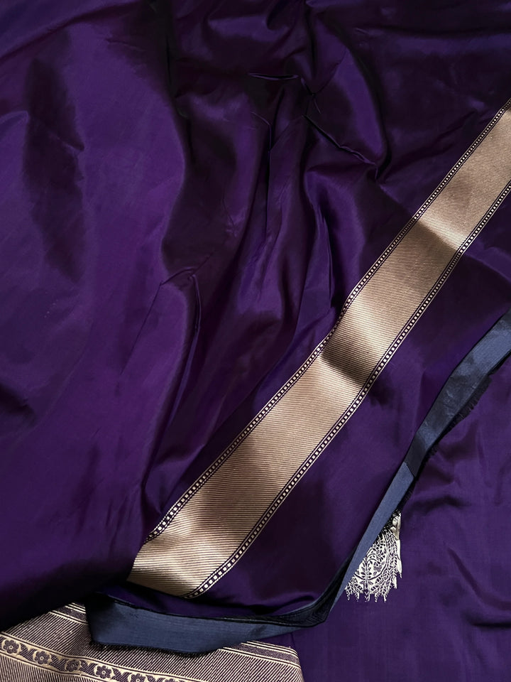 Deep Purple Pure Katan Silk Handloom Banarasi Saree