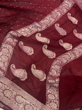 Garnet Khaddi Chiffon Banarasi Handloom Saree - Aura Benaras
