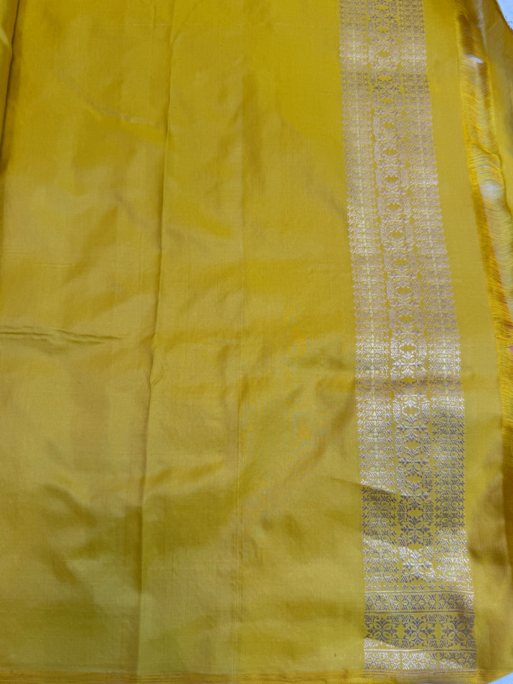 Lemon Yellow Pure Banarasi Handloom Katan Satin Silk Saree