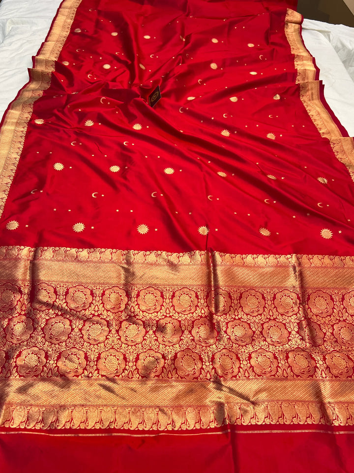 Crimson Red Pure Katan Silk Handloom Banarasi Saree
