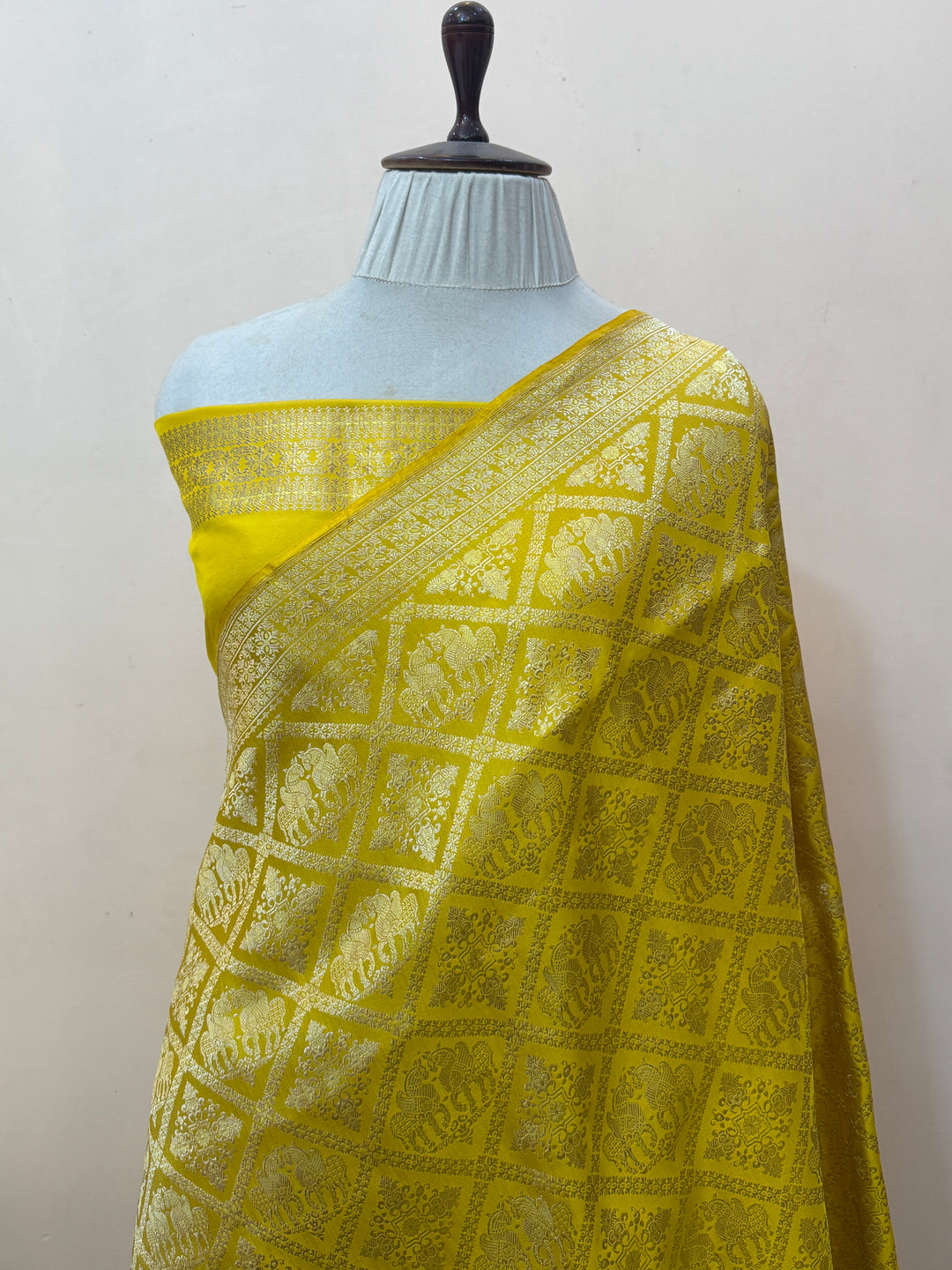 Lemon Yellow Pure Banarasi Handloom Katan Satin Silk Saree