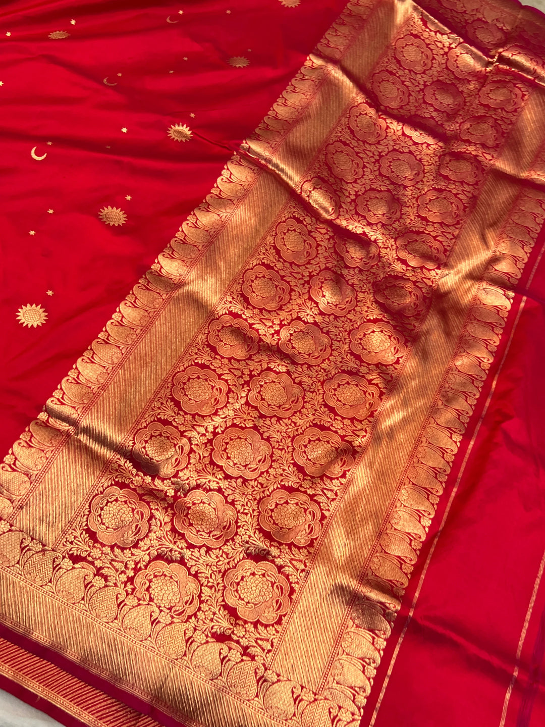Crimson Red Pure Katan Silk Handloom Banarasi Saree