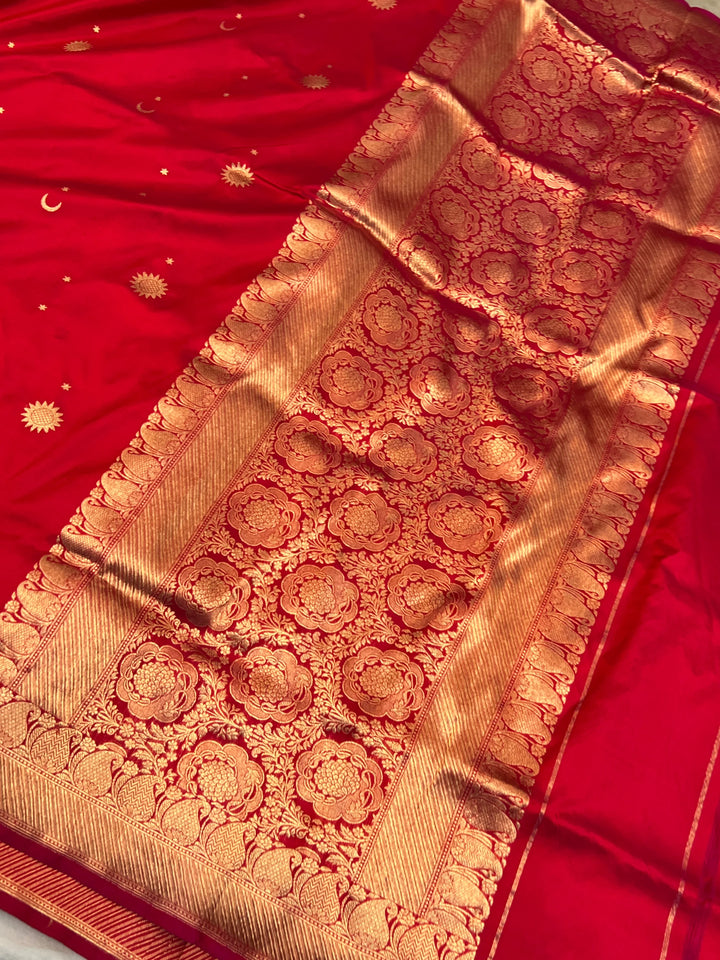 Crimson Red Pure Katan Silk Handloom Banarasi Saree
