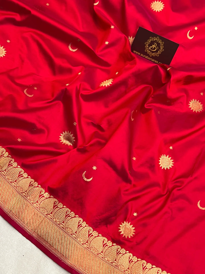 Crimson Red Pure Katan Silk Handloom Banarasi Saree