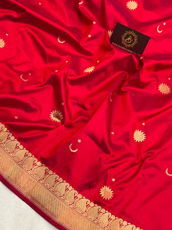 Crimson Red Pure Katan Silk Handloom Banarasi Saree