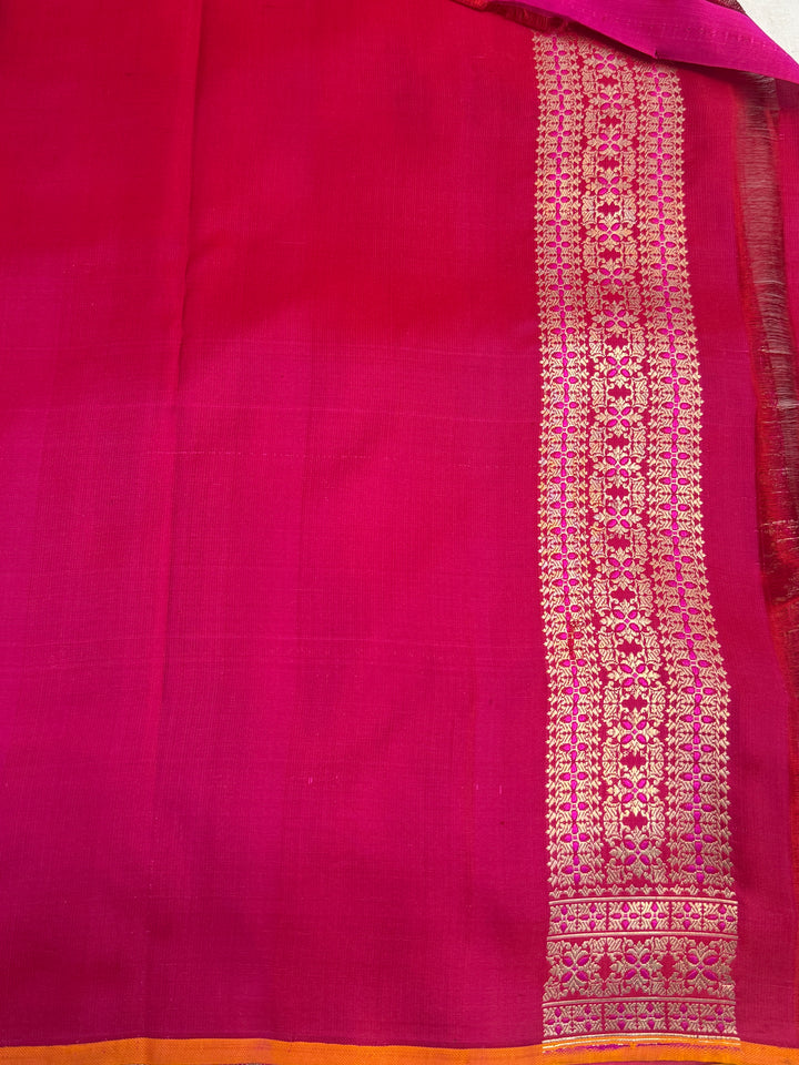 Rani Pink Pure Banarasi Handloom Katan Satin Silk Saree