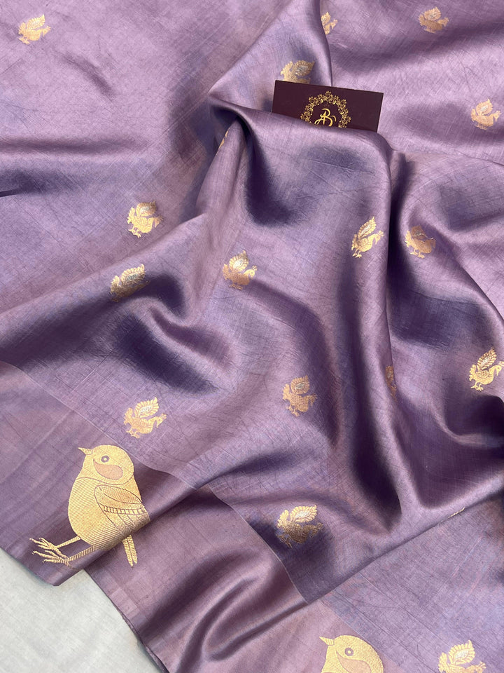 Detailed view of golden zari Kadhwa motifs on pure silk Banarasi saree