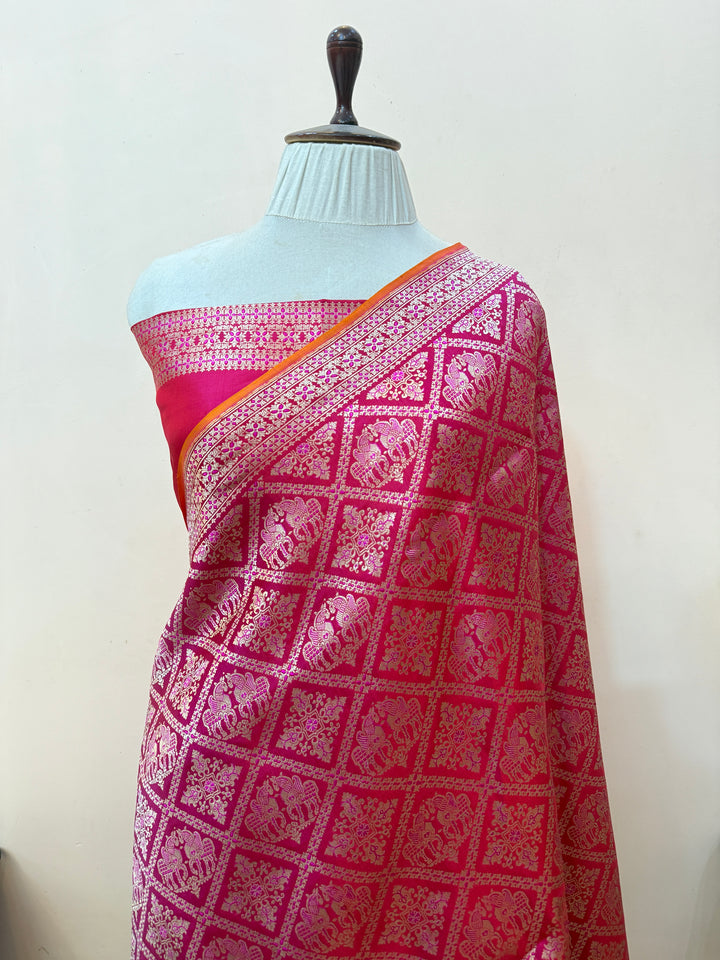 Rani Pink Pure Banarasi Handloom Katan Satin Silk Saree