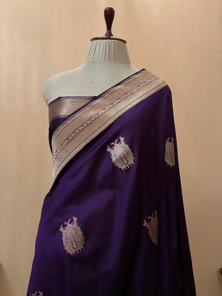 Deep Purple Pure Katan Silk Handloom Banarasi Saree