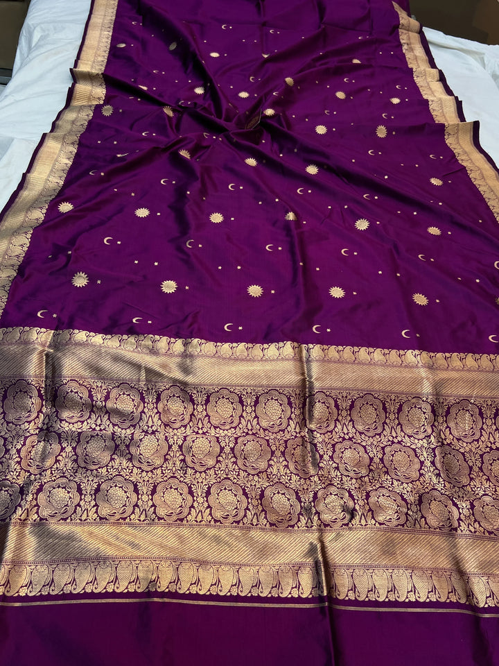 Purple Pure Katan Silk Handloom Banarasi Saree