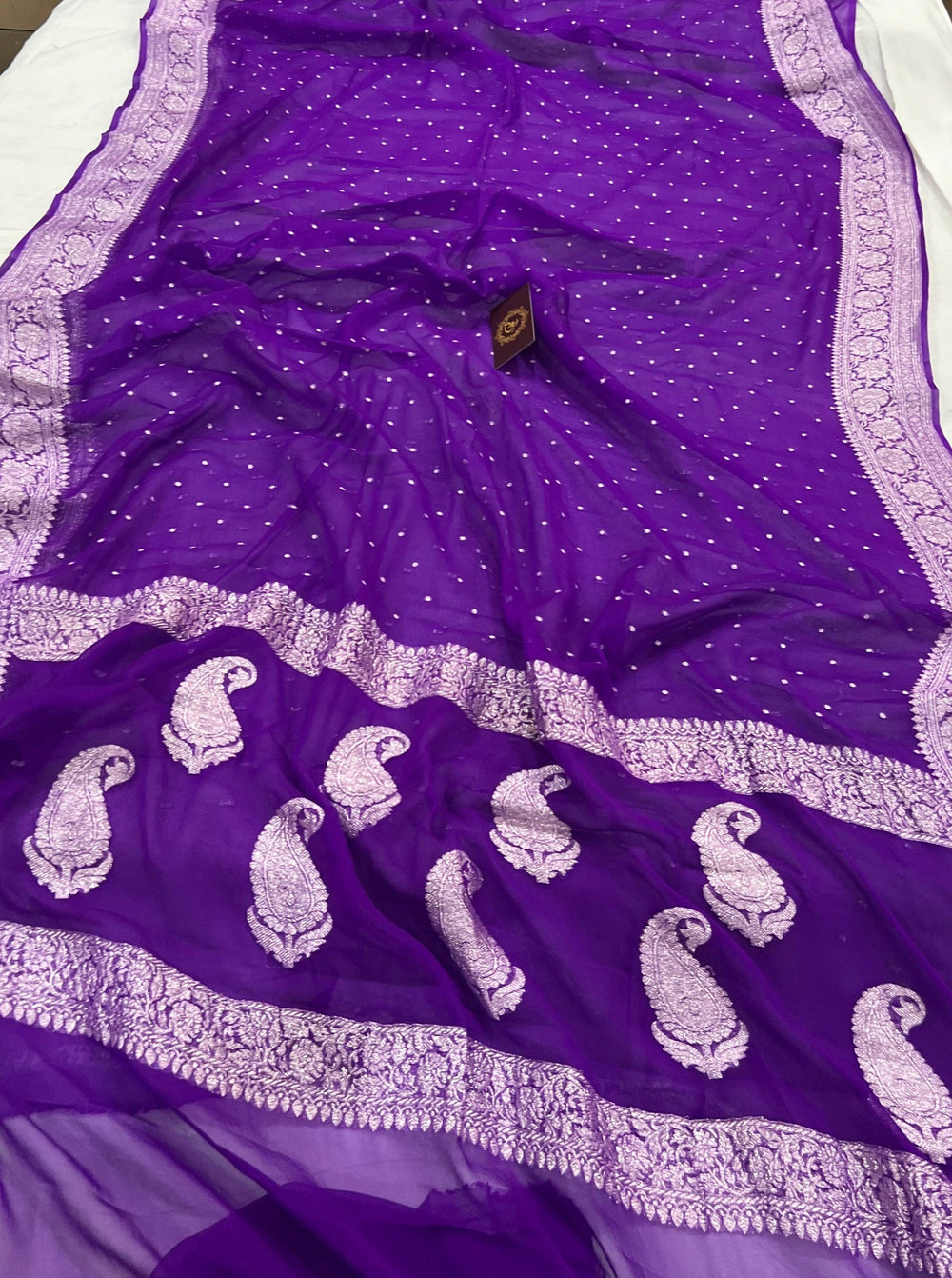 Purple Khaddi Chiffon Banarasi Handloom Saree - Aura Benaras