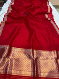 Red Banarasi Handloom Kora Silk Saree - Aura Benaras