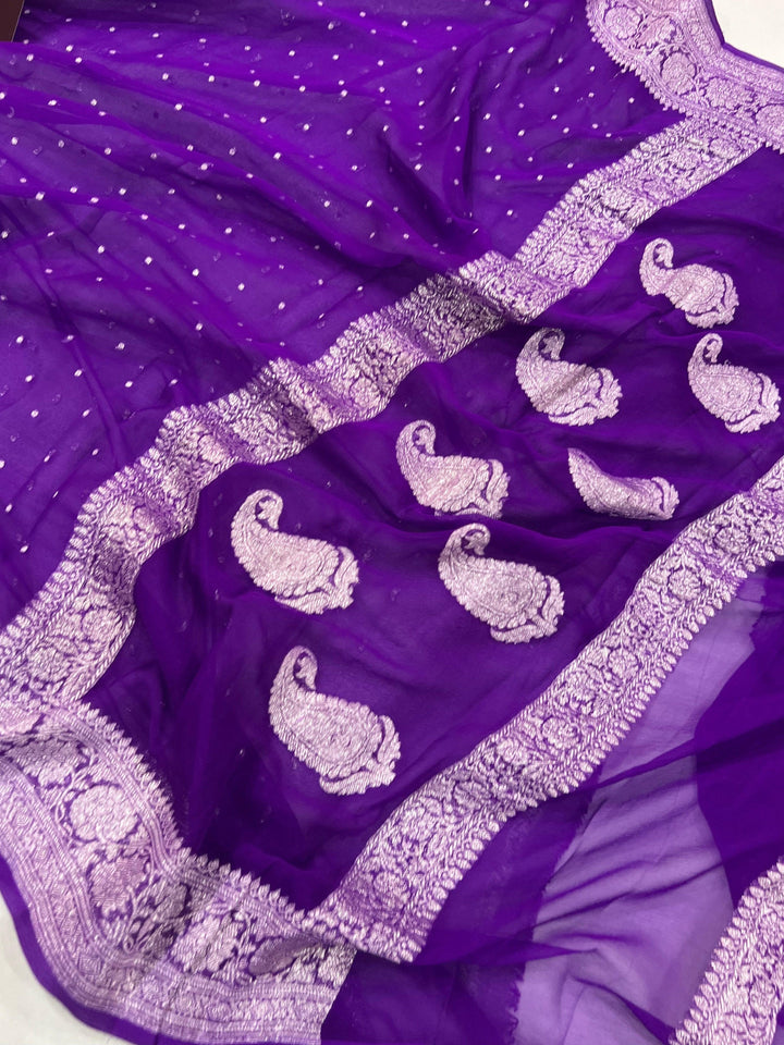Purple Khaddi Chiffon Banarasi Handloom Saree - Aura Benaras