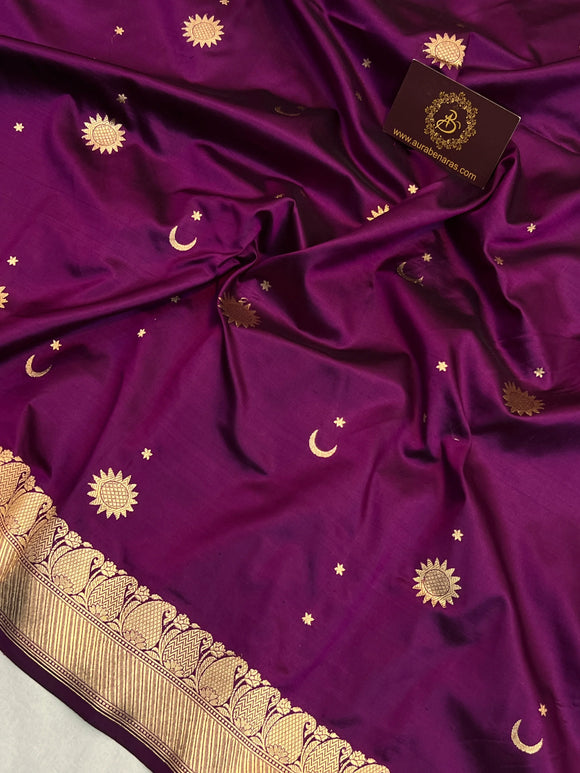 Purple Pure Katan Silk Handloom Banarasi Saree