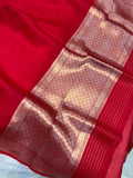 Red Banarasi Handloom Kora Silk Saree - Aura Benaras