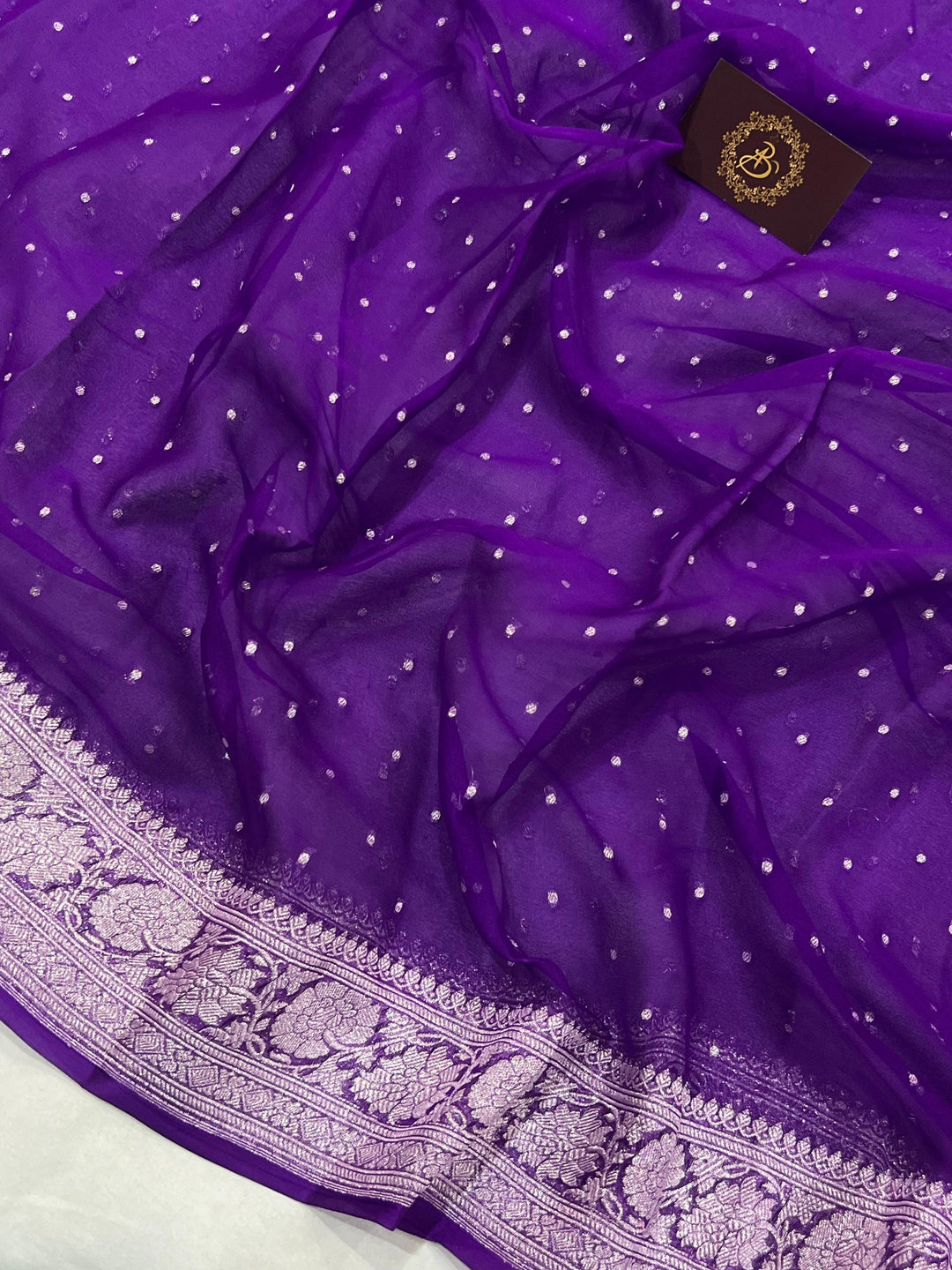 Purple Khaddi Chiffon Banarasi Handloom Saree - Aura Benaras
