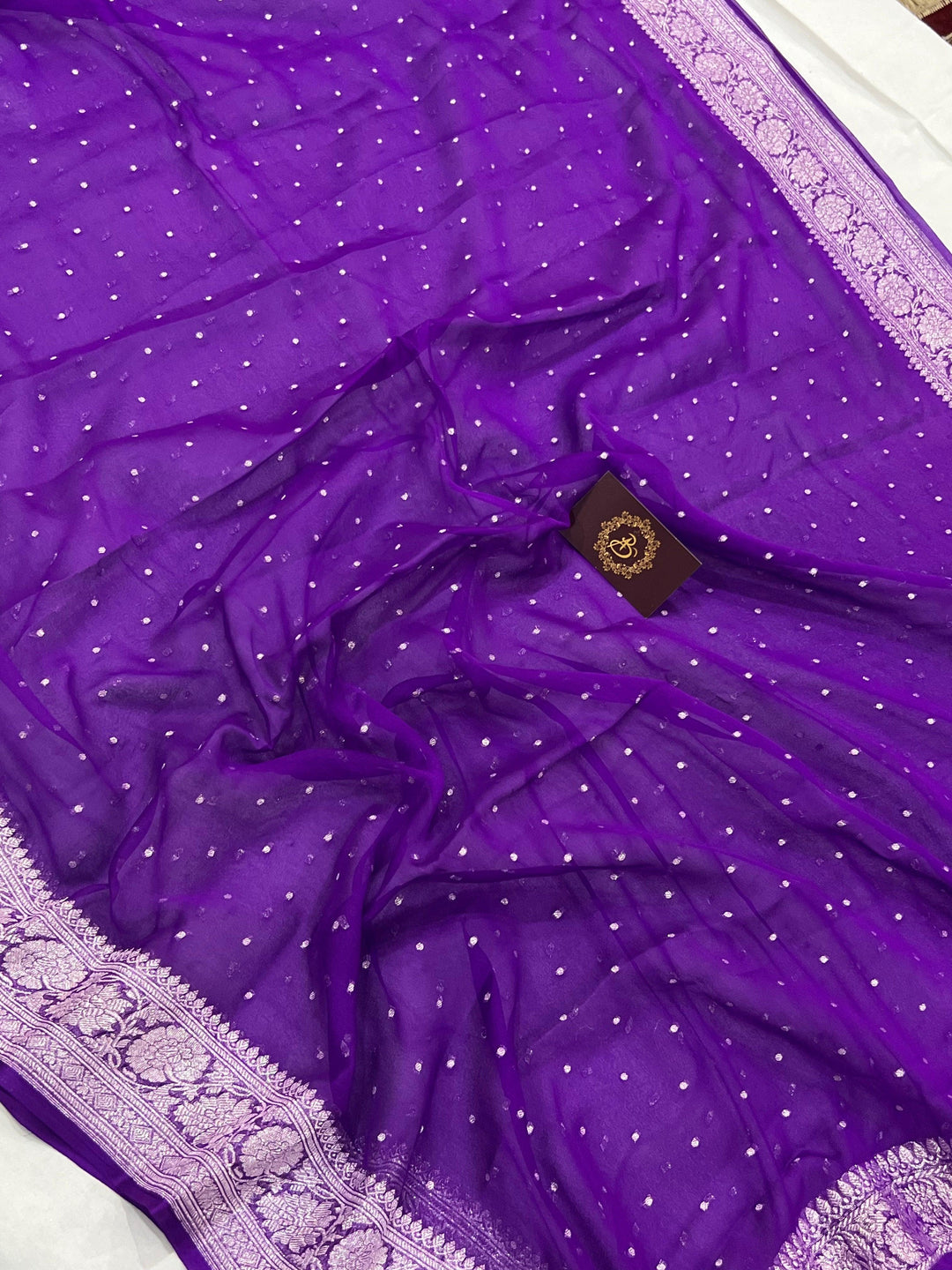 Purple Khaddi Chiffon Banarasi Handloom Saree - Aura Benaras