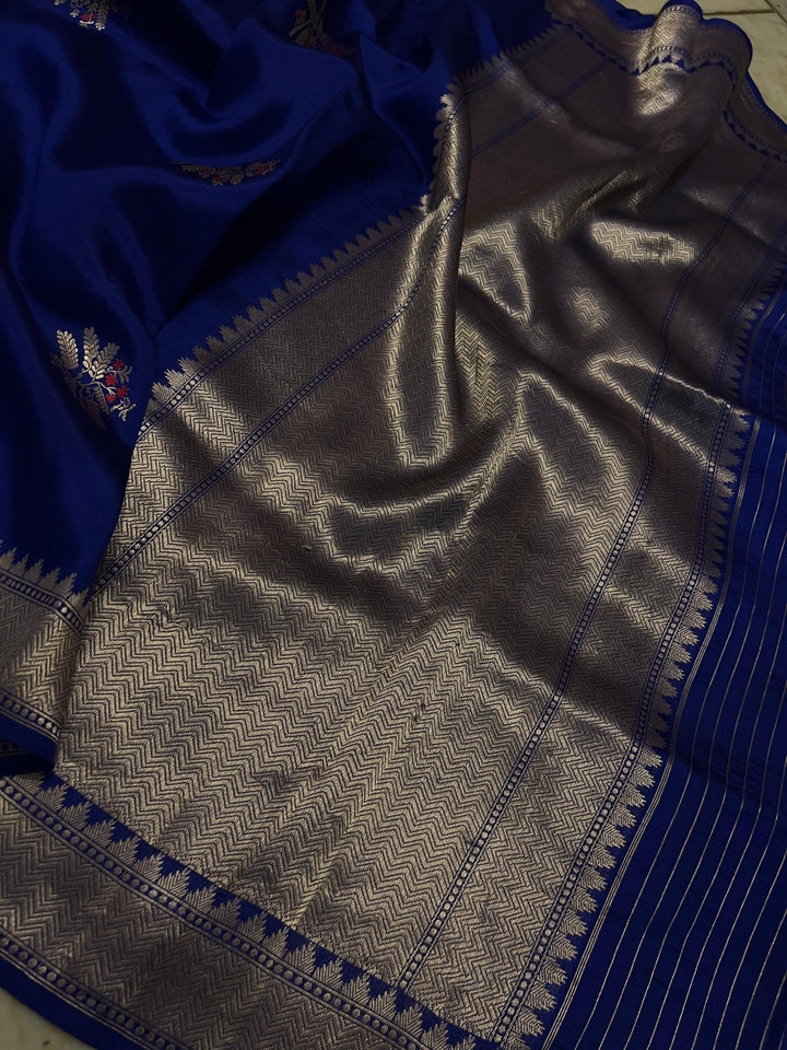 Royal Blue Pure Banarasi Handloom Silk Saree - Aura Benaras