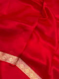 Red Banarasi Handloom Kora Silk Saree - Aura Benaras