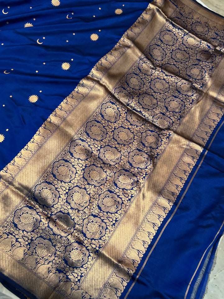 Royal Blue Pure Katan Silk Handloom Banarasi Saree