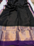 Black Pure Banarasi Handloom Kora Silk Saree