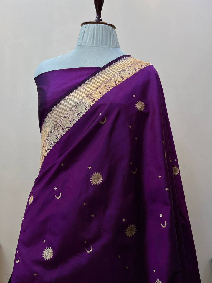 Purple Pure Katan Silk Handloom Banarasi Saree