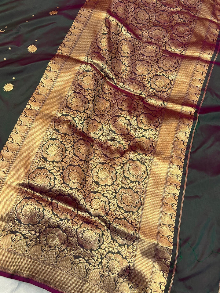 Bottle Green Pure Katan Silk Handloom Banarasi Saree