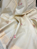 Cream Pure Banarasi Handloom Silk Saree - Aura Benaras