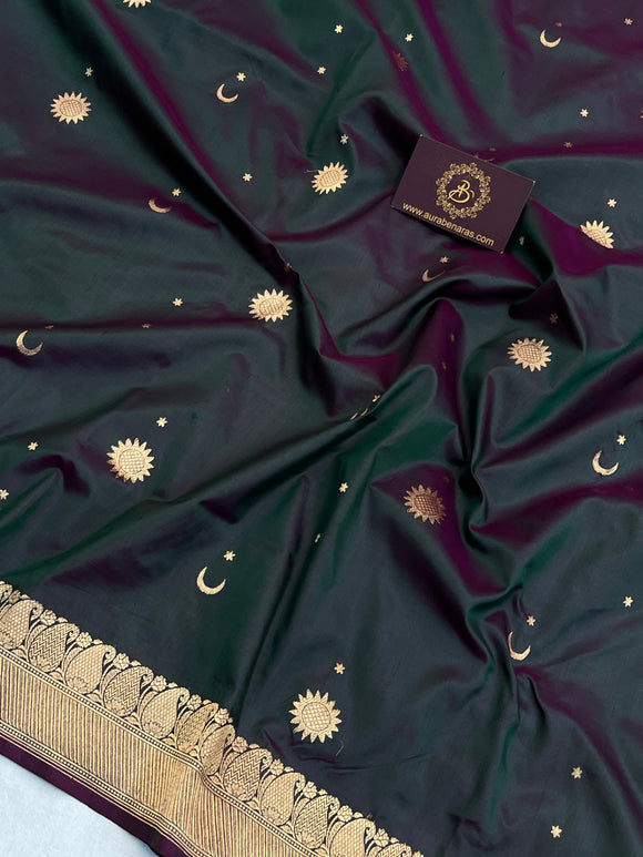 Bottle Green Pure Katan Silk Handloom Banarasi Saree