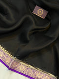 Black Pure Banarasi Handloom Kora Silk Saree