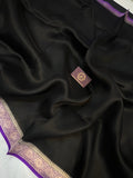 Black Pure Banarasi Handloom Kora Silk Saree