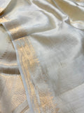 Cream Pure Banarasi Handloom Silk Saree - Aura Benaras