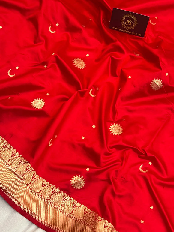 Red Pure Katan Silk Handloom Banarasi Saree