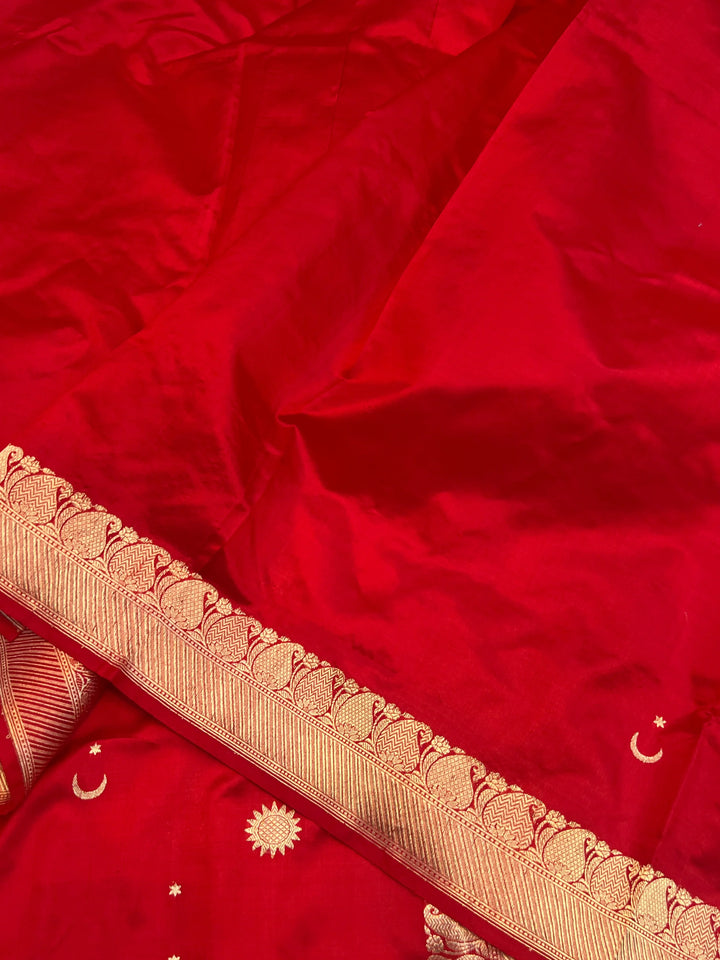Red Pure Katan Silk Handloom Banarasi Saree